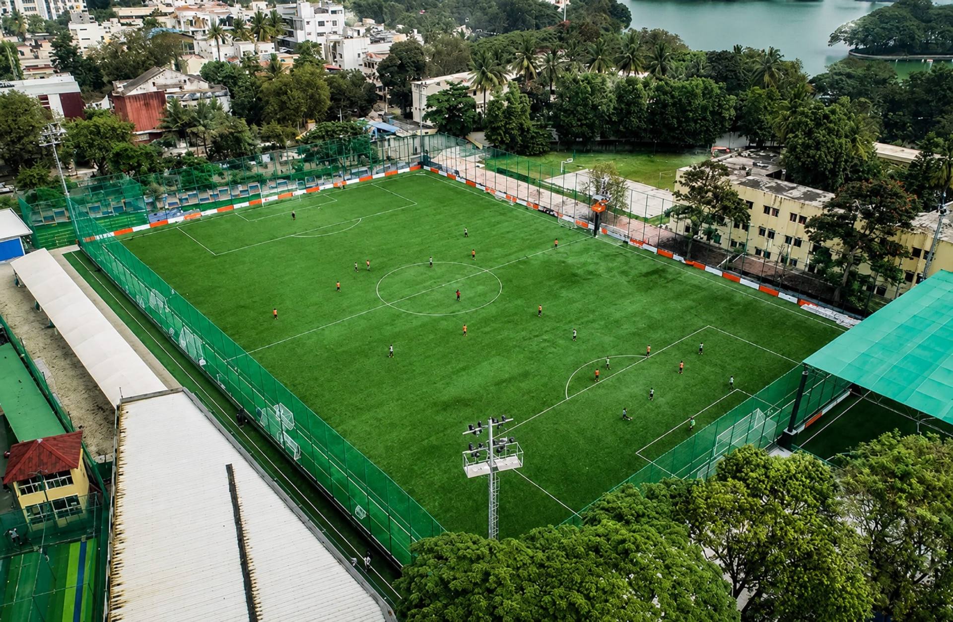 Sports arena and turf, aerial view
